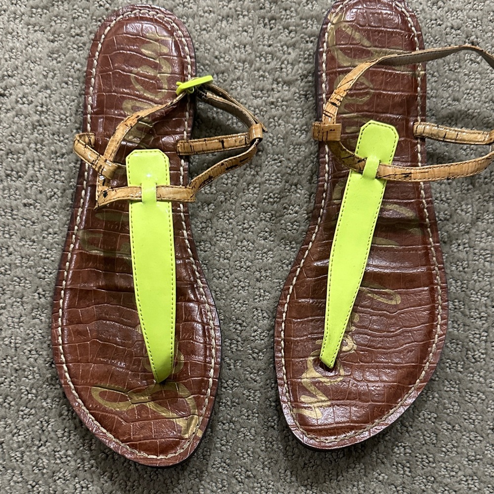Neon Green and Brown Women's Sandals